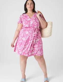Work Versatile^Lane Bryant Flutter-Sleeve V-Neck Knit Swing Dress Cabo Flower