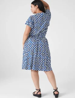 Work Versatile^Lane Bryant Flutter-Sleeve V-Neck Knit Swing Dress Shibori Diamond