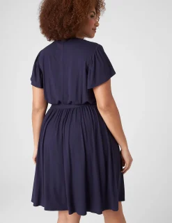 Work Versatile^Lane Bryant Flutter-Sleeve V-Neck Knit Swing Dress Maritime Blue