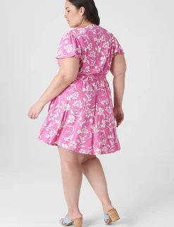 Work Versatile^Lane Bryant Flutter-Sleeve V-Neck Knit Swing Dress Cabo Flower