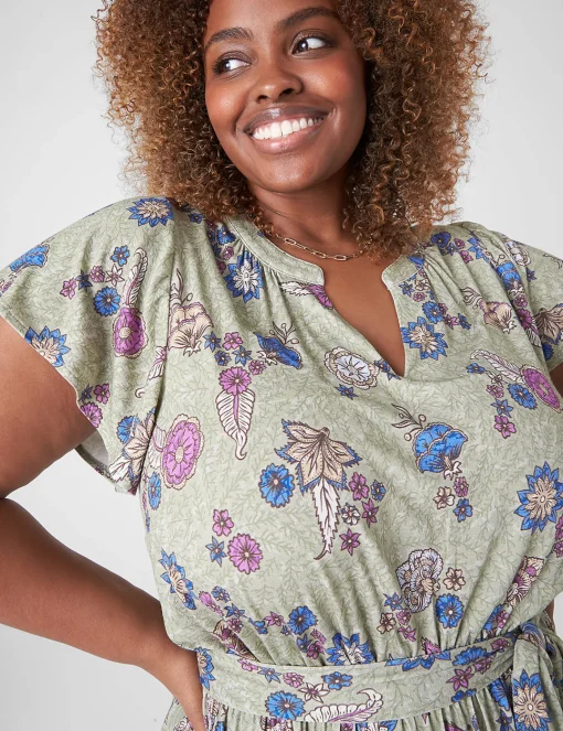 Fit & Flare^Lane Bryant Flutter-Sleeve V-Neck Knit Swing Dress Batik Floral