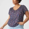 The Tee Shop^Lane Bryant Flutter-Sleeve V-Neck Mesh Tee Mia Floral