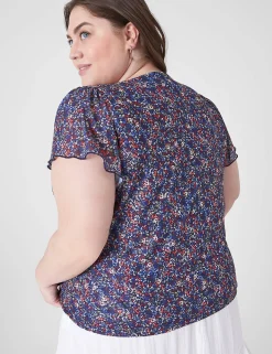 The Tee Shop^Lane Bryant Flutter-Sleeve V-Neck Mesh Tee Mia Floral
