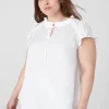 The Tee Shop^Lane Bryant Flutter-Sleeve Woven Satin & Knit Top Ivory Rose