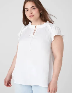The Tee Shop^Lane Bryant Flutter-Sleeve Woven Satin & Knit Top Ivory Rose