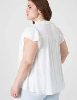 The Tee Shop^Lane Bryant Flutter-Sleeve Woven Satin & Knit Top Ivory Rose
