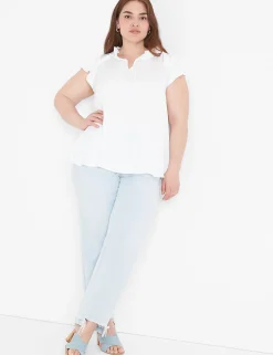The Tee Shop^Lane Bryant Flutter-Sleeve Woven Satin & Knit Top Ivory Rose