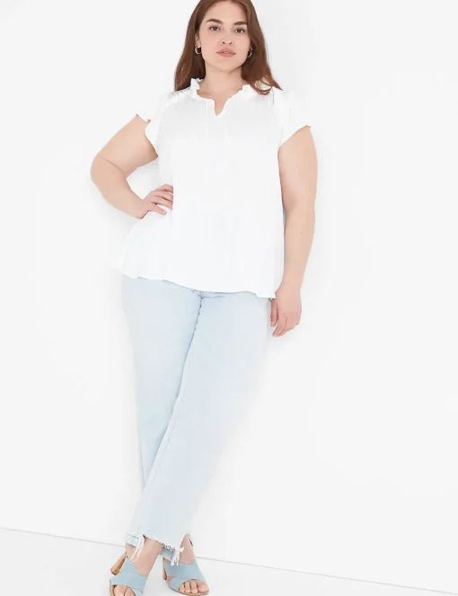 The Tee Shop^Lane Bryant Flutter-Sleeve Woven Satin & Knit Top Ivory Rose