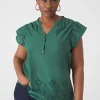 Knit Tops^Lane Bryant Flutter-Sleeve Woven-Front Knit Top Hunter Green