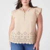 Knit Tops^Lane Bryant Flutter-Sleeve Woven-Front Knit Top Ginger Root