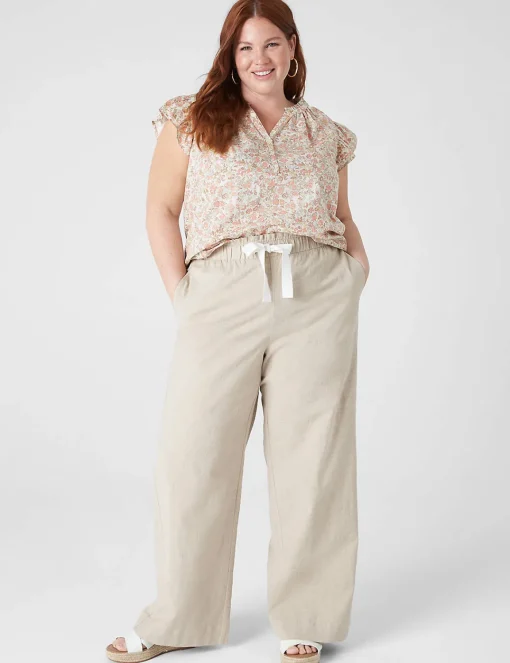 Knit Tops^Lane Bryant Flutter-Sleeve Woven-Front Knit Top Cynthia Floral