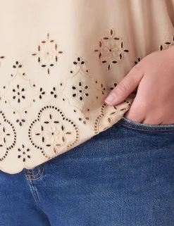 Knit Tops^Lane Bryant Flutter-Sleeve Woven-Front Knit Top Ginger Root
