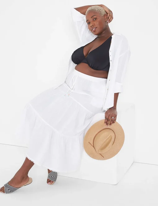 Shirts & Blouses^Lane Bryant Gauze Long-Sleeve Button-Down Beach Top White