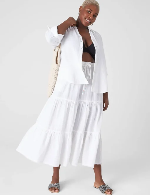 Skirts^Lane Bryant Gauze Tiered Maxi Skirt White