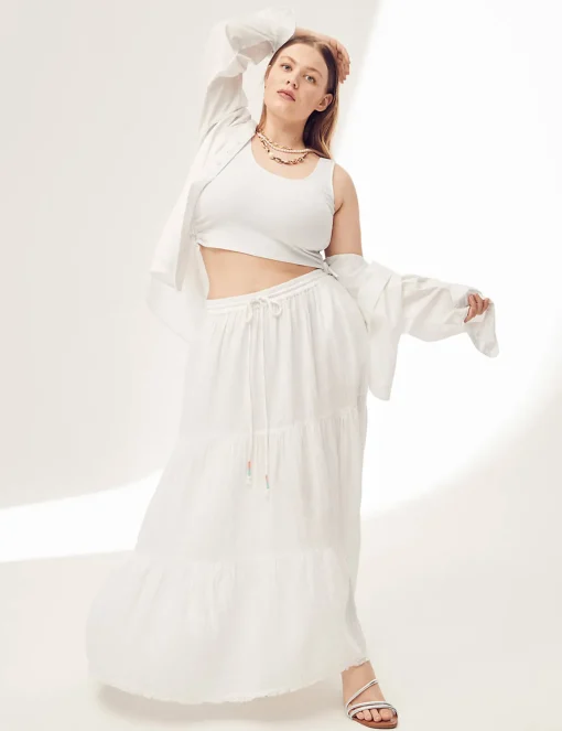 Skirts^Lane Bryant Gauze Tiered Maxi Skirt White