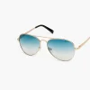 Sunglasses^Lane Bryant Gold Metal Aviator With Blue/Light Gold Tone