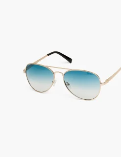 Sunglasses^Lane Bryant Gold Metal Aviator With Blue/Light Gold Tone