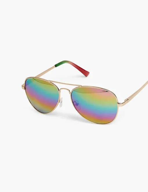 Sunglasses^Lane Bryant Gold Metal Aviator With Mirrored Ra Gold Tone