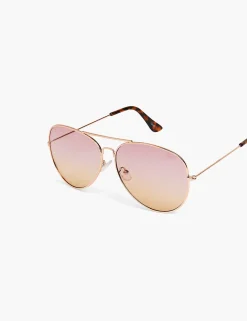 Sunglasses^Lane Bryant Gold Metal Aviator With Pink/Gold G Gold Tone