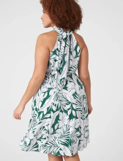 Date Night^Lane Bryant Halter Tie-Neck A-Line Dress Maui Leaves