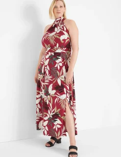 Fit & Flare^Lane Bryant Halter Tie-Neck Maxi Dress Botanica Leaves