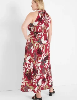 Fit & Flare^Lane Bryant Halter Tie-Neck Maxi Dress Botanica Leaves