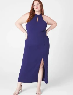 Occasion^Lane Bryant Halter-Front Keyhole Maxi Dress Navy