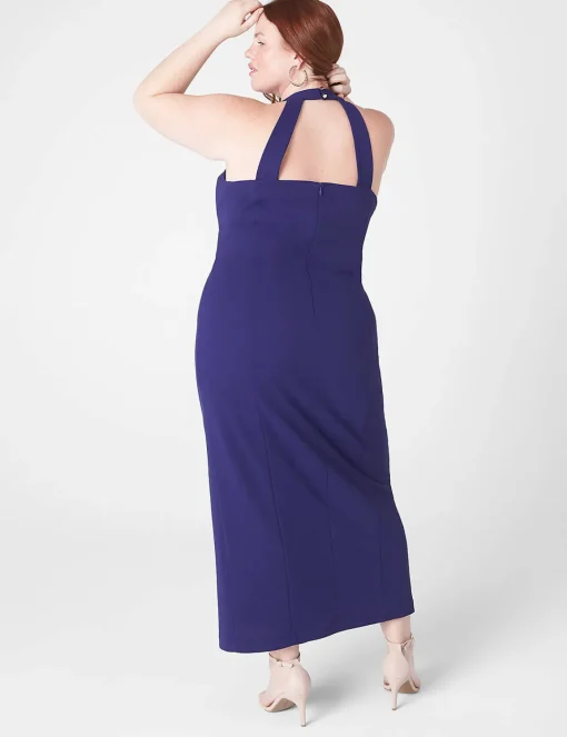 Occasion^Lane Bryant Halter-Front Keyhole Maxi Dress Navy