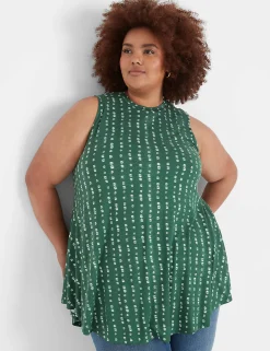Knit Tops^Lane Bryant High-Neck Extreme Swing Tunic Tank Dark Green Geo