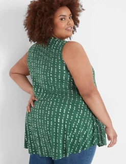 Knit Tops^Lane Bryant High-Neck Extreme Swing Tunic Tank Dark Green Geo