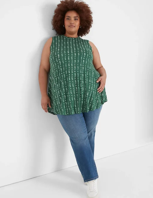 Knit Tops^Lane Bryant High-Neck Extreme Swing Tunic Tank Dark Green Geo