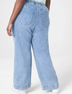 Straight Leg^Lane Bryant High-Rise Pull-On Relaxed Straight Jean Light Denim