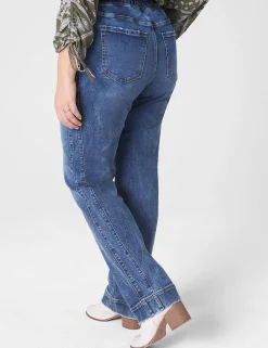 Straight Leg^Lane Bryant High-Rise Pull-On Relaxed Straight Jean Medium Denim