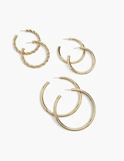 Earrings^Lane Bryant Hoop Earrings 3 Pack Gold Tone