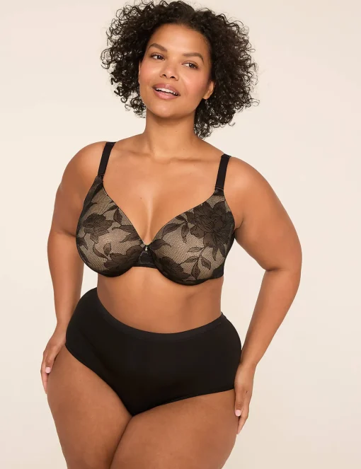 Full Coverage Bras^Lane Bryant Invisible Lace Backsmoother Lightly Lined Full Coverage Bra Black