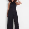 Occasion^Lane Bryant Knot Halter-Neck Lace Jumpsuit Black
