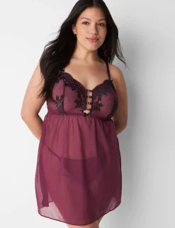 Chemises^Lane Bryant Lace Cup Babydoll Grape Wine