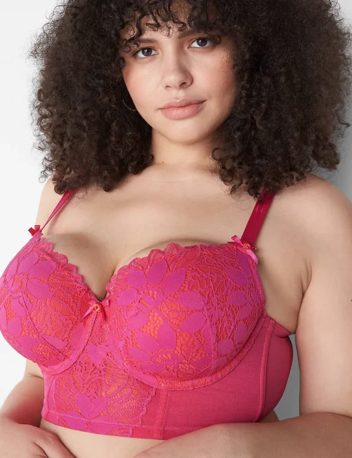Balconette Bras^Lane Bryant Lace Longline Boost Balconette Bra Pink Yarrow