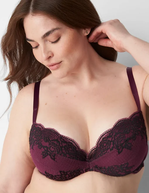 Sexy Bras^Lane Bryant Lace Max Boost Plunge Bra Grape Wine