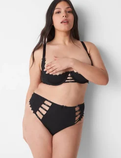 Thong Panties^Lane Bryant Lace Split Gusset Thong Black