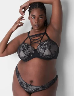 Thong Panties^Lane Bryant Lace Thong Black