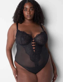 Bodysuits & Playsuits^Lane Bryant Lace Unlined Balconette Bodysuit Black
