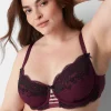 F To K Cups^Lane Bryant Lace Unlined Curvy Balconette Bra Grape Wine