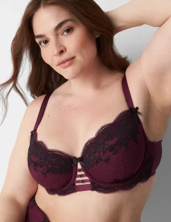 F To K Cups^Lane Bryant Lace Unlined Curvy Balconette Bra Grape Wine