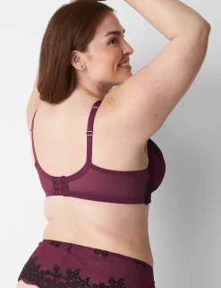 F To K Cups^Lane Bryant Lace Unlined Curvy Balconette Bra Grape Wine