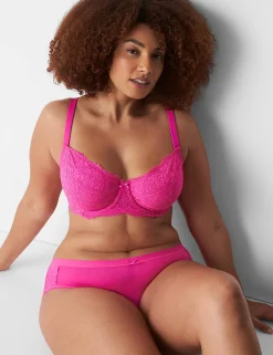 Full Coverage Bras^Lane Bryant Lace Unlined Full Coverage Bra Bold Pink