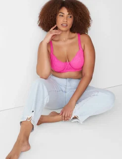Full Coverage Bras^Lane Bryant Lace Unlined Full Coverage Bra Bold Pink