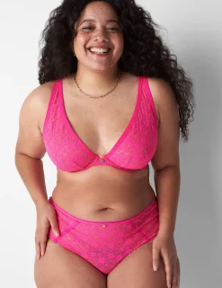 Sexy Bras^Lane Bryant Lace Unlined High Apex Bra Pink Glow