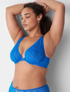 Underwire Bras^Lane Bryant Lace Unlined High Apex Bra Electric Blue