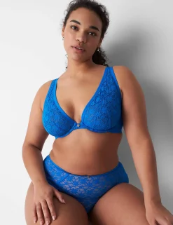 Underwire Bras^Lane Bryant Lace Unlined High Apex Bra Electric Blue